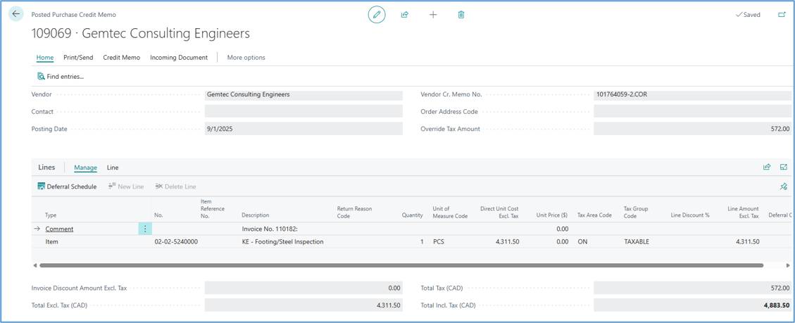 Purchase Override Tax Amount