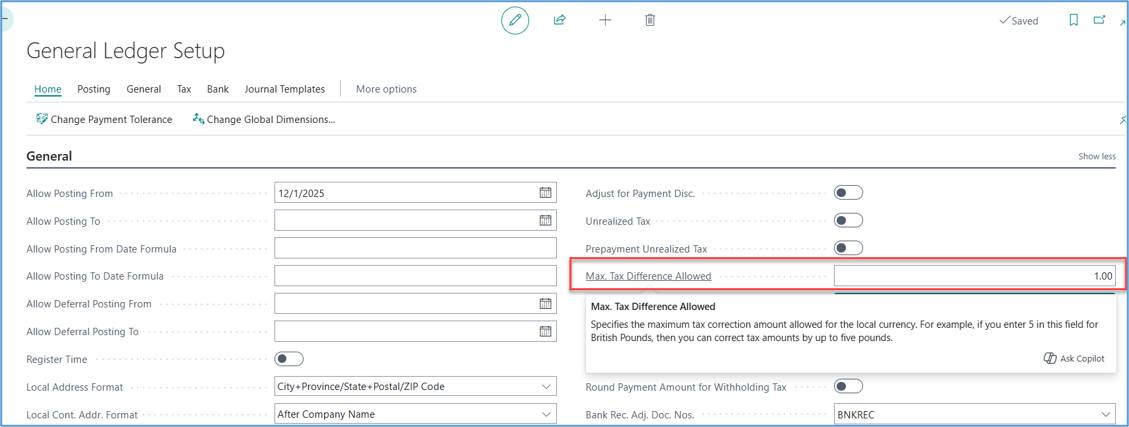 Purchase Override Tax Amount