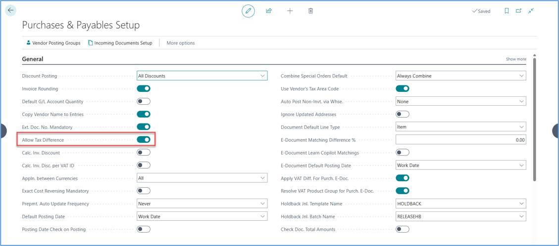 Purchase Override Tax Amount