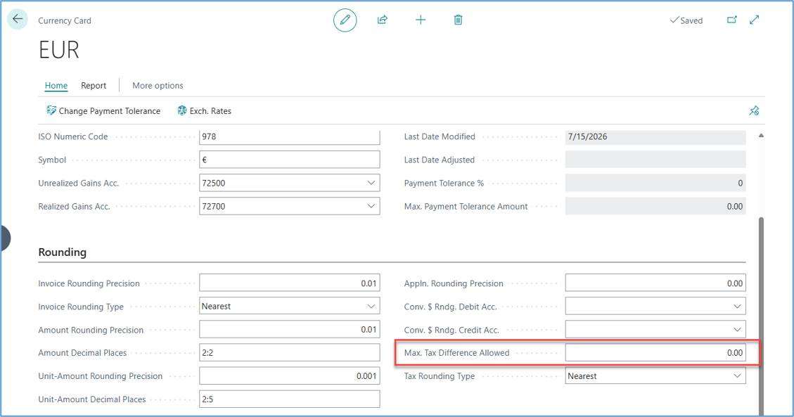 Purchase Override Tax Amount