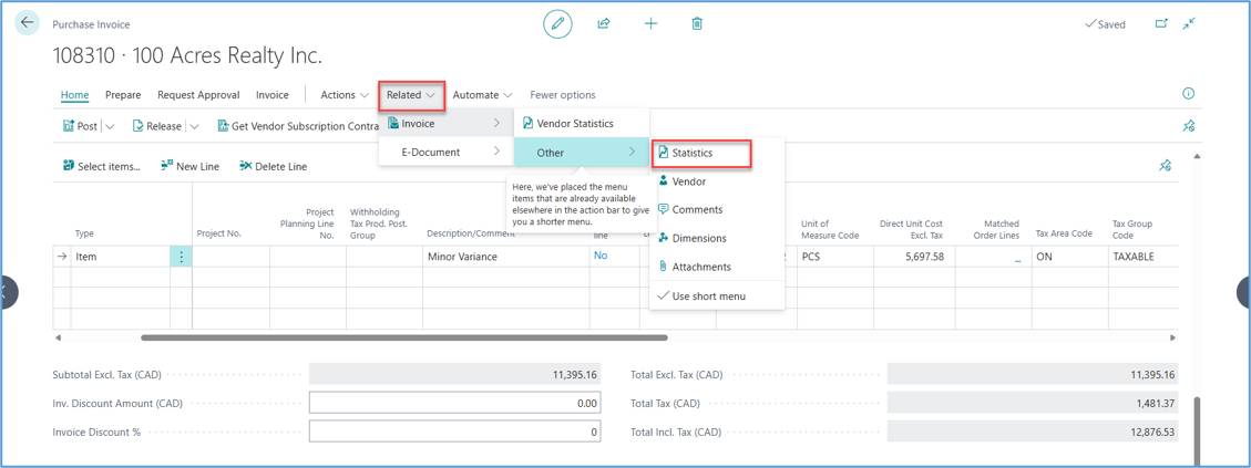 Purchase Override Tax Amount