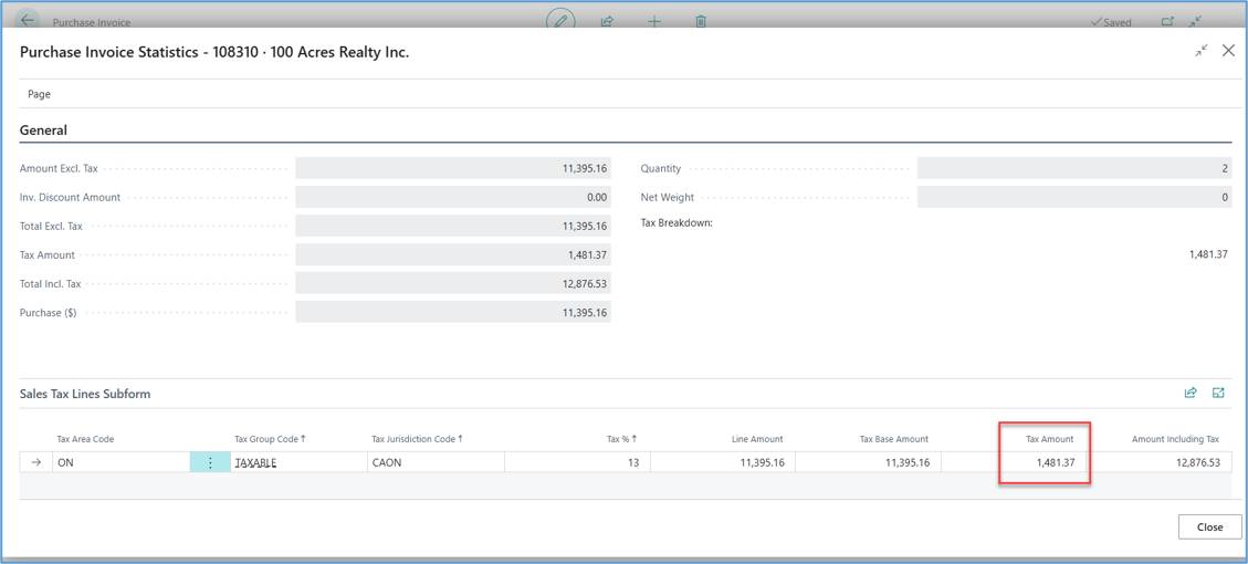 Purchase Override Tax Amount