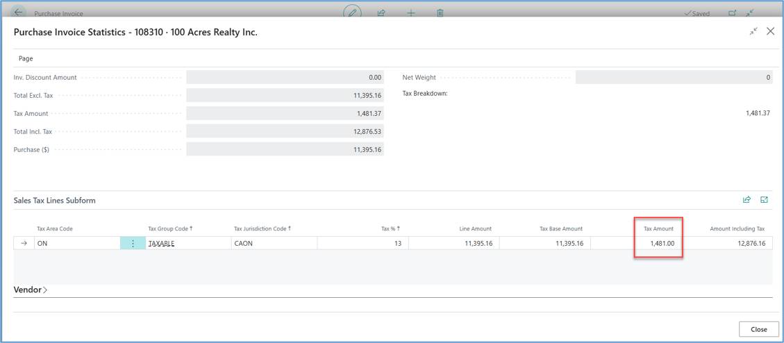 Purchase Override Tax Amount