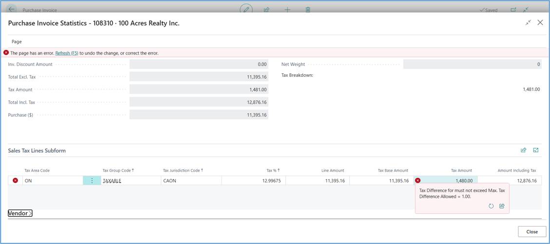 Purchase Override Tax Amount