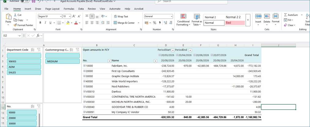 Period Count – Resolution for Aged Accounts Payable/Receivable Excel Reports