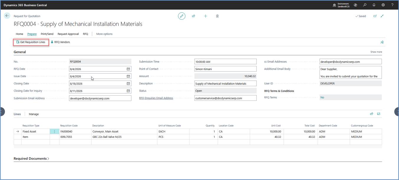 Purchase Requisitions in Microsoft Dynamics 365 Business Central