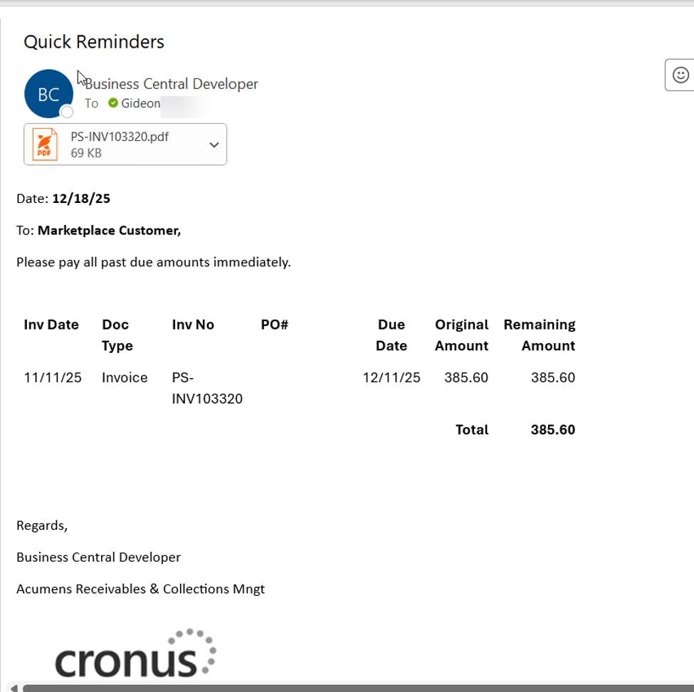 Acumens Receivables and Collections Management for Business Central