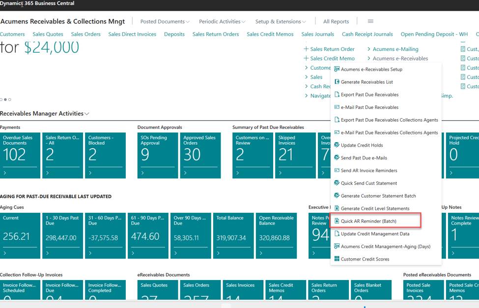 Acumens Receivables and Collections Management for Business Central