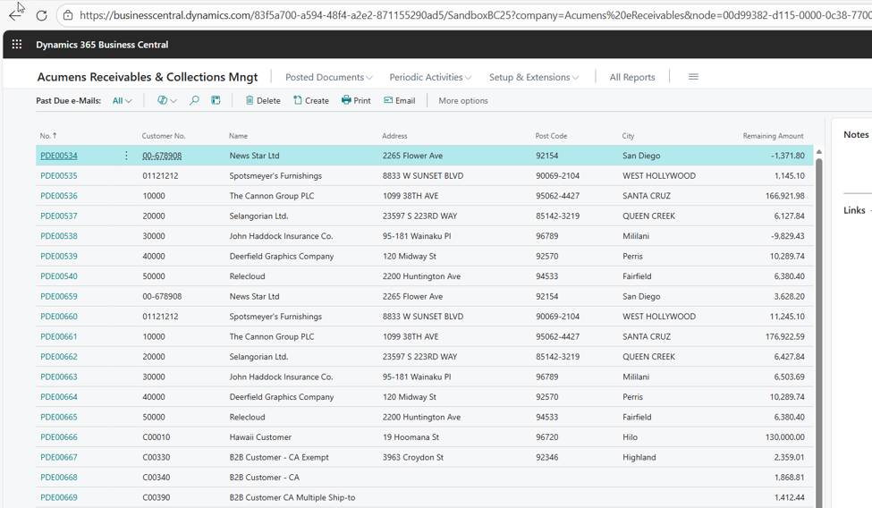 Acumens Receivables and Collections Management for Business Central