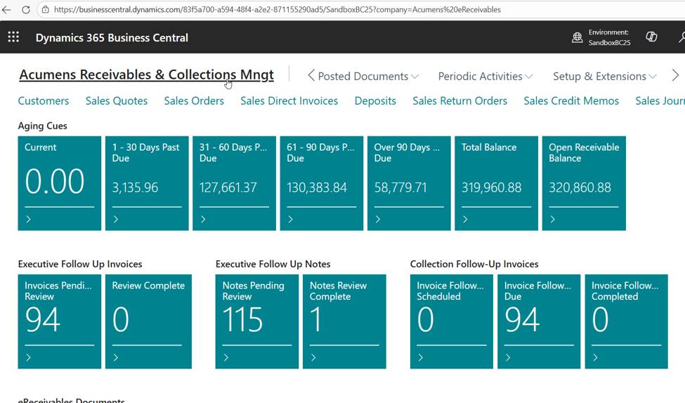 Acumens Receivables and Collections Management for Business Central