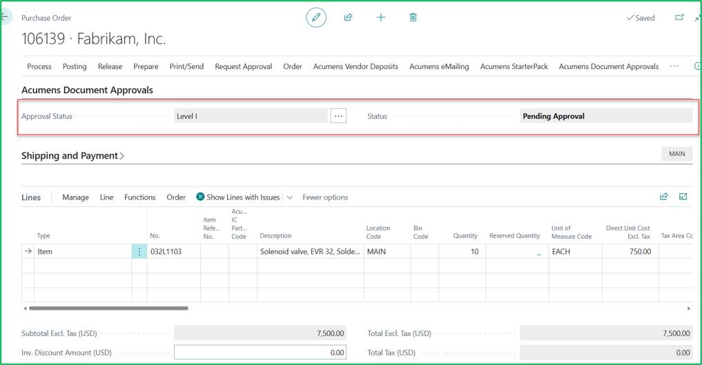 Acumens Document Approvals Management for Business Central