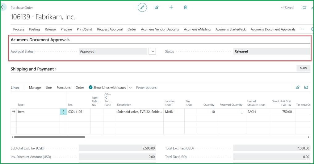 Acumens Document Approvals Management for Business Central