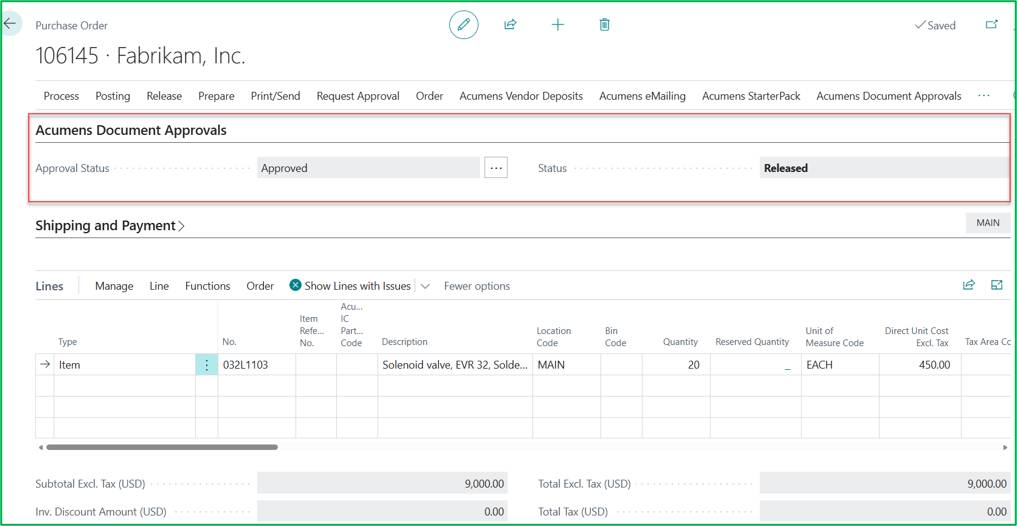 Acumens Document Approvals Management for Business Central