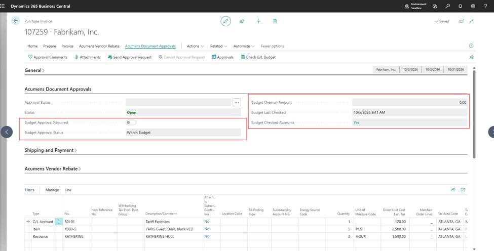 Acumens Document Approvals Management for Business Central