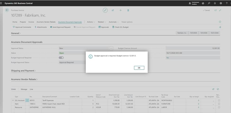 Acumens Document Approvals Management for Business Central