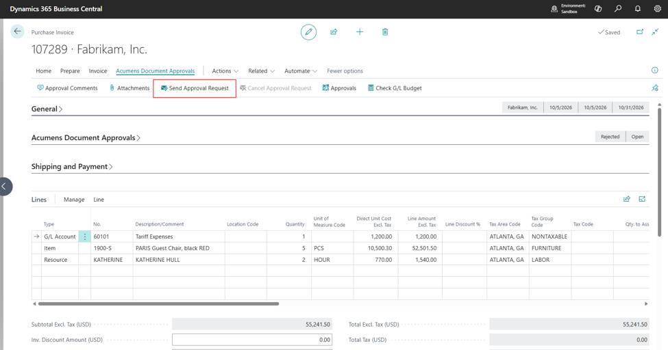 Acumens Document Approvals Management for Business Central