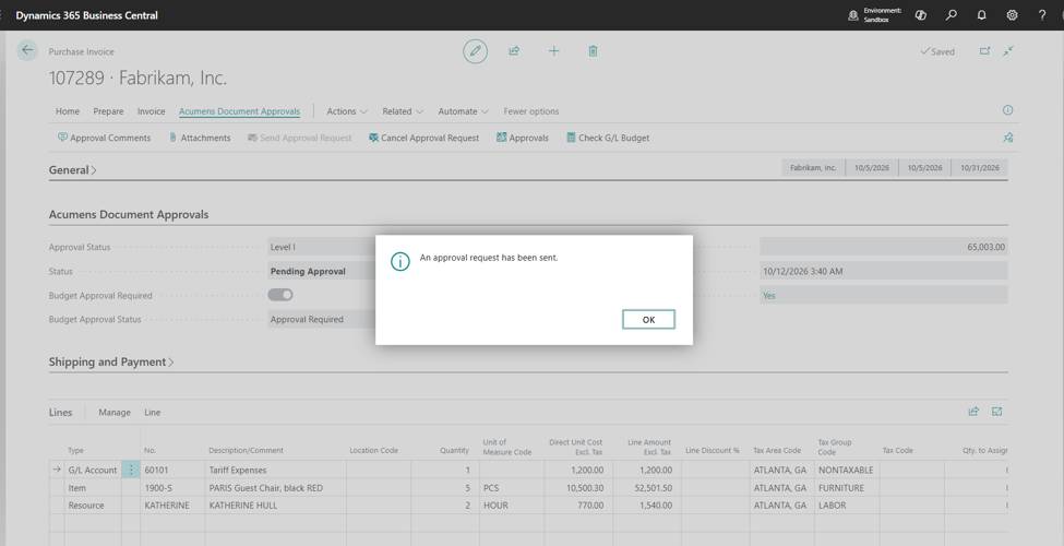 Acumens Document Approvals Management for Business Central