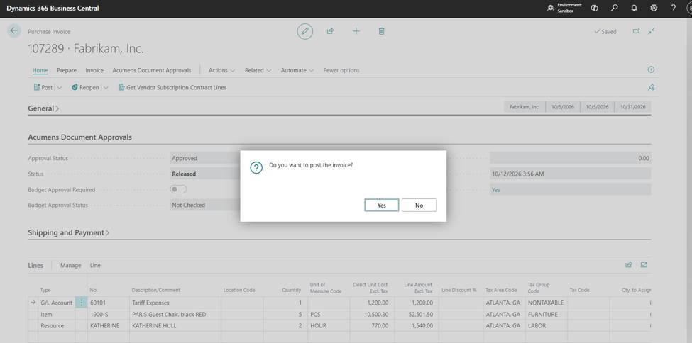 Acumens Document Approvals Management for Business Central