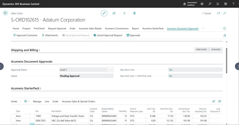 Acumens Document Approvals Management for Business Central