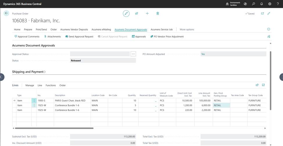 Acumens Document Approvals Management for Business Central
