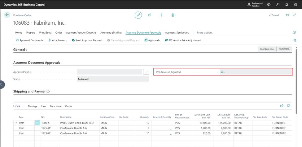 Acumens Document Approvals Management for Business Central