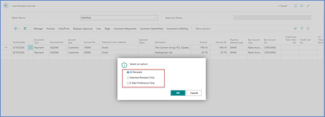 e-Mailing Cash Receipts in Business Central