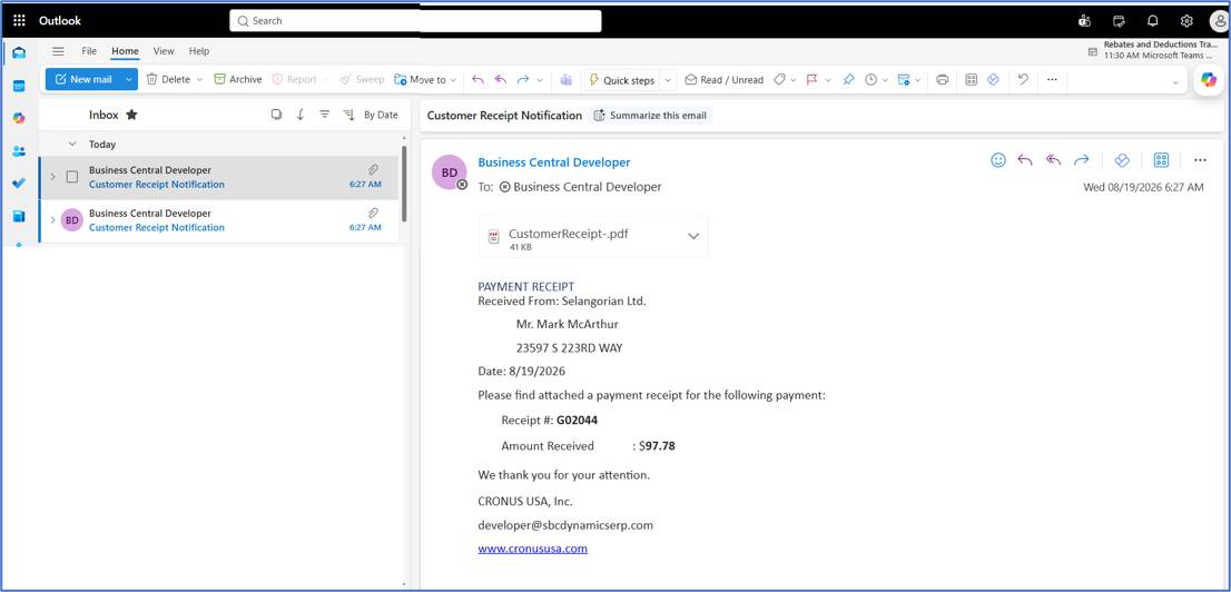 e-Mailing Cash Receipts in Business Central