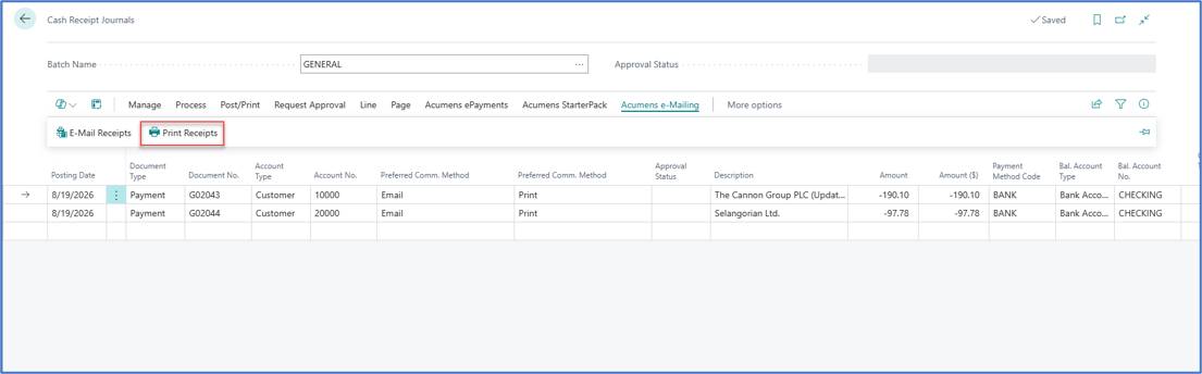 e-Mailing Cash Receipts in Business Central