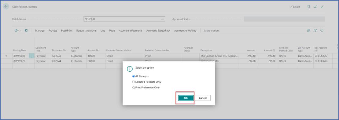 e-Mailing Cash Receipts in Business Central
