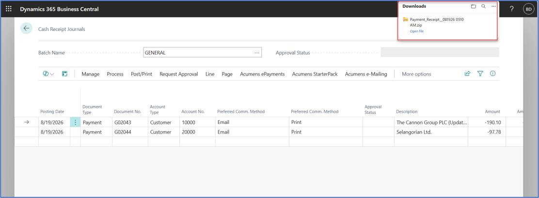 e-Mailing Cash Receipts in Business Central