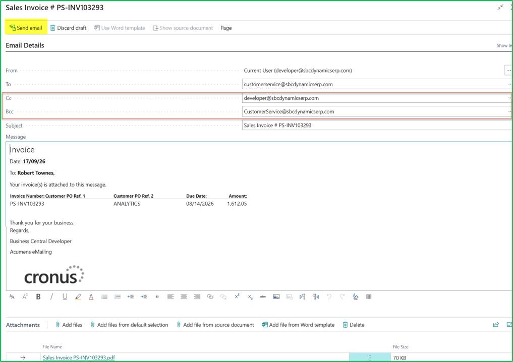 Email Automation in Dynamics 365 Business Central