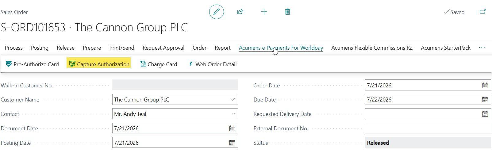 Acumens e-Payments for Worldpay