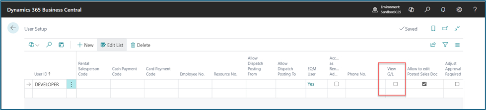 G/L Access Permissions