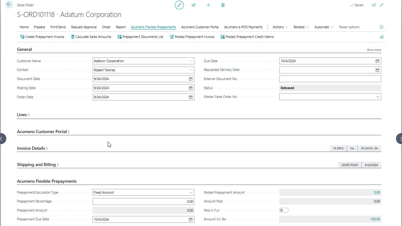 Sales Order - Acumens Deposits & Special Orders Management