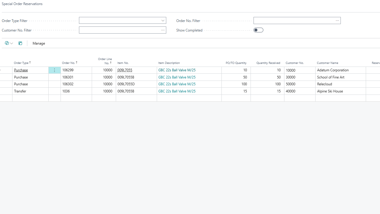 Special Order Reservations
